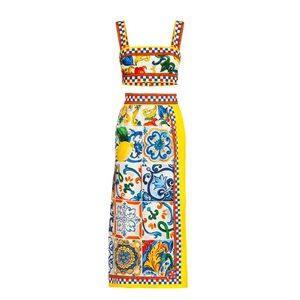 ISO Dolce & Gabbana Majolica print two piece set crop top and skirt sz 38 or 40